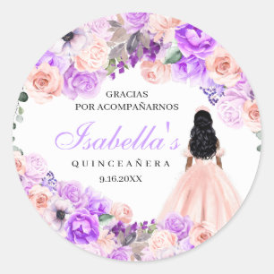 Pink & Purple Floral Quinceanera Classic Round Sti Sticker