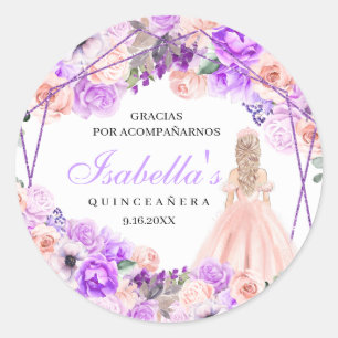 Pink & Purple Floral Quinceanera Classic Round Sti Sticker