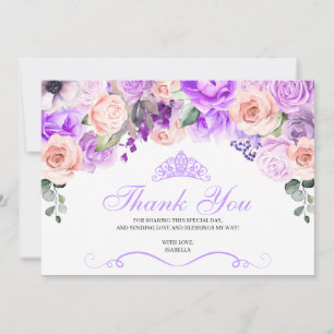 Pink & Purple Floral Quinceanera Thank You  Card