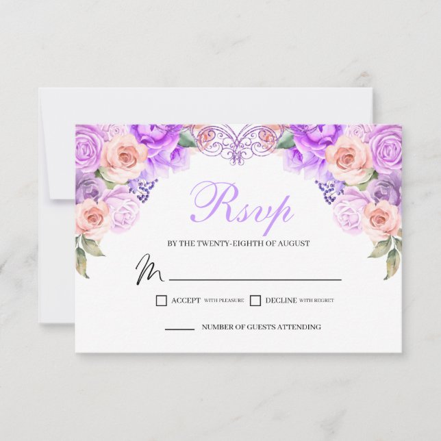 Pink & Purple Floral RSVP Enclosure Card (Front)