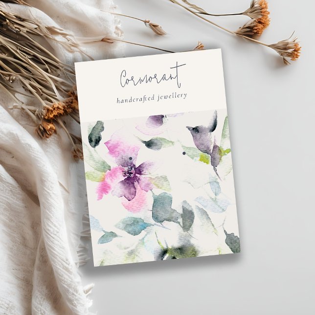 Pink Purple Floral Script Earring Stud Holder Business Card (Creator Uploaded)