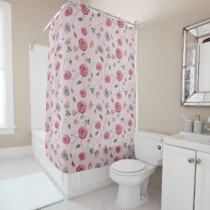 Pink & Purple Floral Vine   Shower Curtain