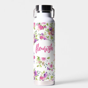 Pink Purple Floral Watercolor Personalised Water Bottle