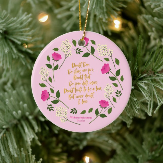 Pink Purple Floral William Shakespeare Never Doubt Ceramic Tree Decoration (Tree)