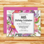 Pink Purple Floral Women's 90th Birthday Invitation<br><div class="desc">Beautiful pink and purple watercolor wildflower women's 90th birthday party invitation.  Text is fully customisable,  so this card can be designed for any age.  Contact us for help with customisation or matching products.</div>