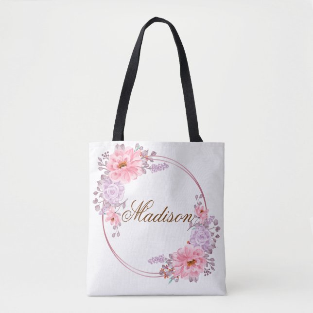 Pink/Purple Floral wreath Tote Bag (Front)