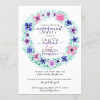 Pink Purple Floral Wreath Watercolor Engagement