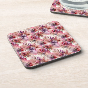 Pink & Purple Flower Alcohol Ink  Coaster