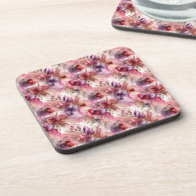 Pink & Purple Flower Alcohol Ink  Coaster (Left Side)