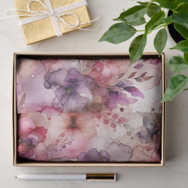 Pink & Purple Flower Alcohol Ink Print Tissue Paper (Gift)