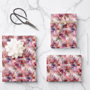 Pink & Purple Flower Alcohol Ink Small Print Wrapping Paper Sheet