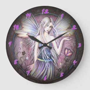 Pink Purple Flower Fairy Wall Clock