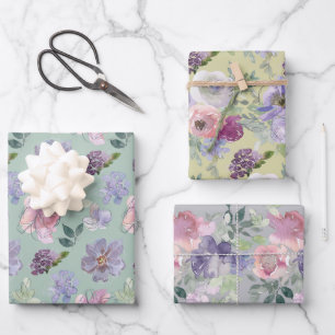 Pink Purple Flower Garden Wrapping Paper Sheet