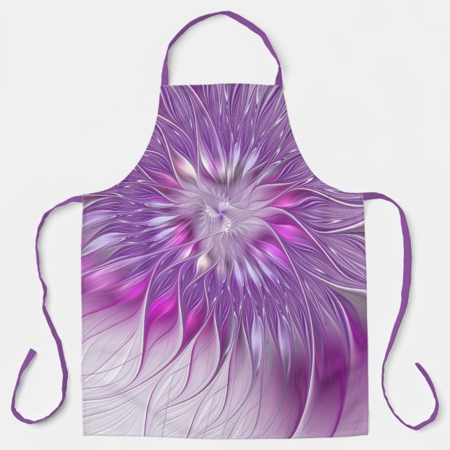 Pink Purple Flower Passion Abstract Fractal Art Apron (Front)