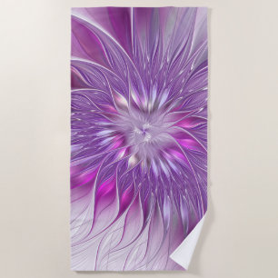 Pink Purple Flower Passion Abstract Fractal Art Beach Towel