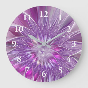 Pink Purple Flower Passion Abstract Fractal Art Large Clock