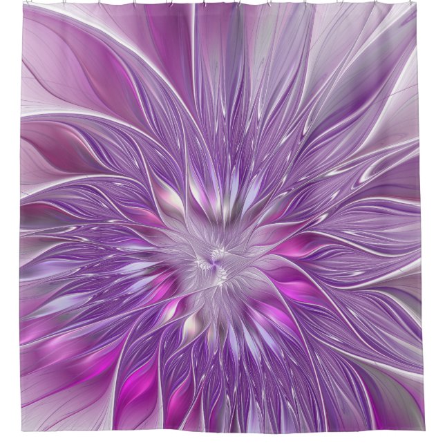 Pink Purple Flower Passion Abstract Fractal Art Shower Curtain (Front)