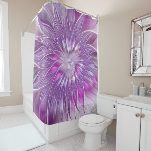 Pink Purple Flower Passion Abstract Fractal Art Shower Curtain