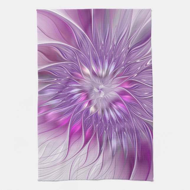Pink Purple Flower Passion Abstract Fractal Art Tea Towel (Vertical)
