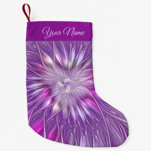 Pink Purple Flower Star Abstract Fractal Art Name Small Christmas Stocking