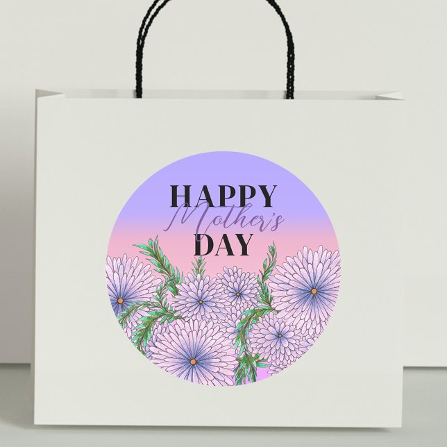 Pink Purple Flowers and Green Leaves Mother's Day Classic Round Sticker (Creator Uploaded)