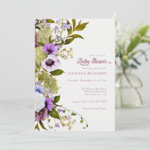 Pink Purple Flowers Bloom Baby Shower Invitation