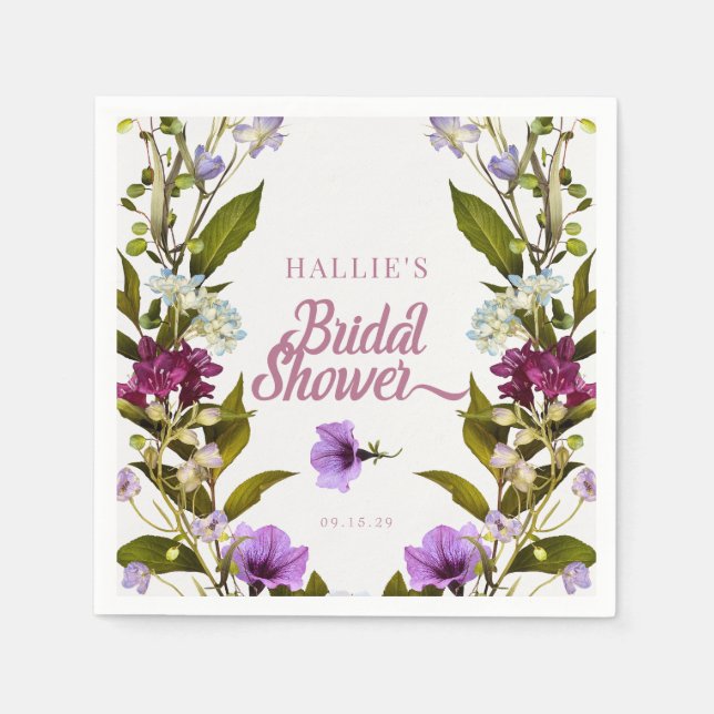 Pink Purple Flowers |  Bloom Bridal Shower Napkin (Front)