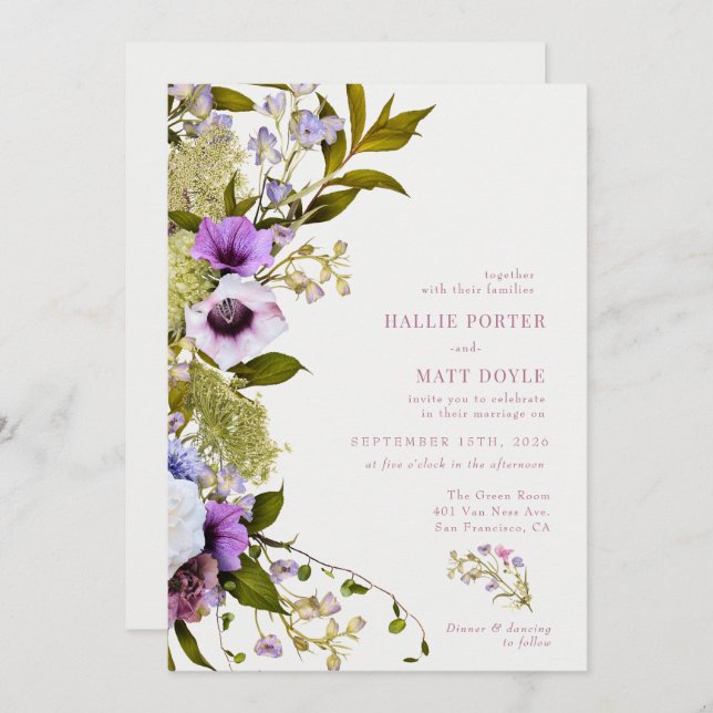 Pink Purple Flowers |  Bloom Wedding Invitation (Front/Back)