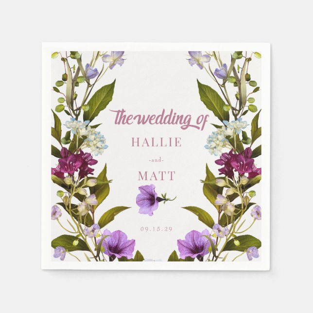 Pink Purple Flowers |  Bloom Wedding  Napkin (Front)
