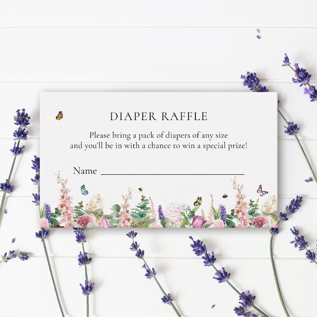 Pink Purple Flowers & Butterflies | Diaper Raffle Enclosure Card (Creator Uploaded)