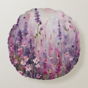 Pink Purple Flowers Floral Round Cushion