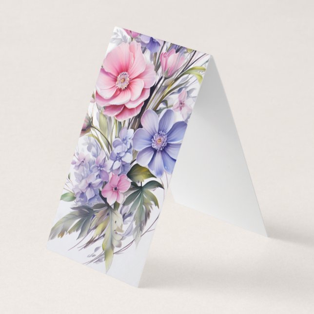 Pink & Purple Flowers Folding Bookmarks Bookmarker Business Card (Front)