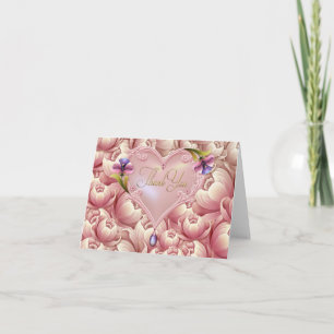 Pink Purple Flowers Gold Heart Thank You Cards