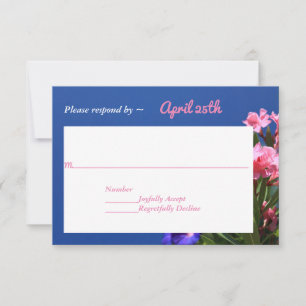 Pink & Purple Flowers on Blue Country Wedding RSVP Card