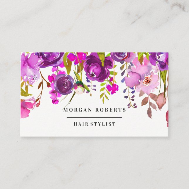 Pink & Purple Flowers Pretty Elegant Womans Business Card (Front)