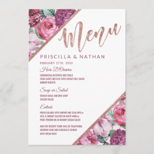 Pink Purple Flowers Rose Gold Wedding Menu