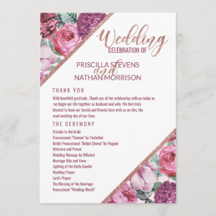 Pink Purple Flowers Rose Gold Wedding Program Programme