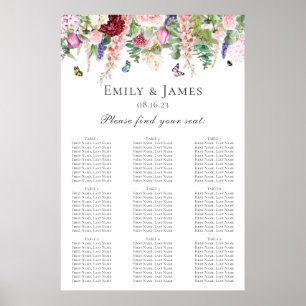Pink Purple Flowers with Butterflies Seating Chart