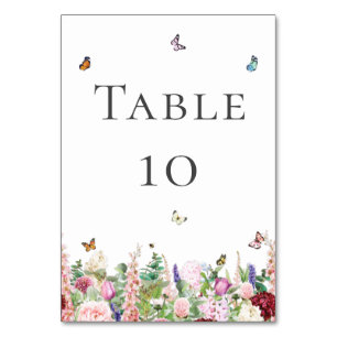 Pink Purple Flowers with Butterflies Table Number