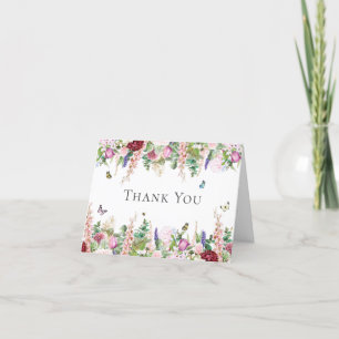 Pink Purple Flowers with Butterflies Thank You  Card