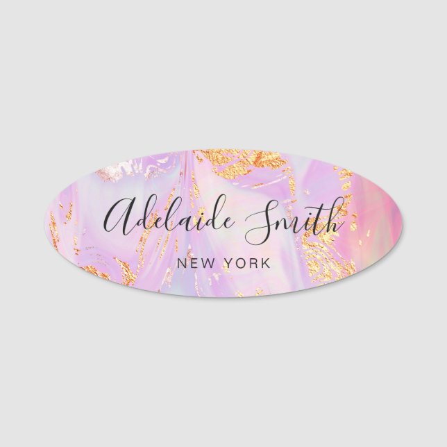 pink purple fluid marble elegant name tag (Front)