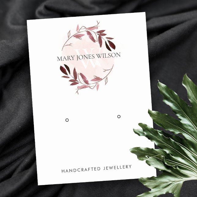PINK PURPLE FOLIAGE MONOGRAM EARRING DISPLAY LOGO BUSINESS CARD (Creator Uploaded)
