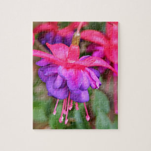 Pink & purple Fuchsia flowers in bloom Jigsaw Puzzle