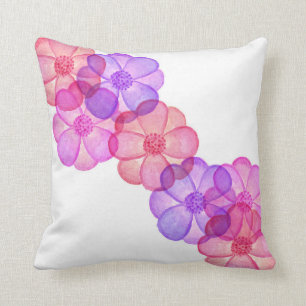 Pink Purple Fuchsia Painted Watercolor Flowers Cushion