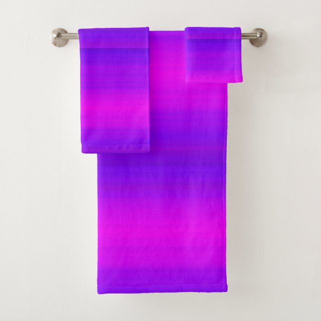 Pink Purple Fuchsia Stripe Pattern Bath Towels (Insitu)