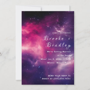 Pink Purple Galaxy Beach Wedding Invitation