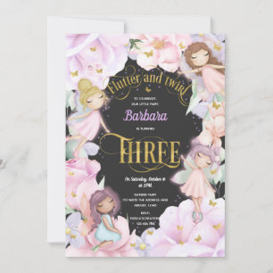 Pink purple garden enchanted fairy, 3rd birthday i invitation