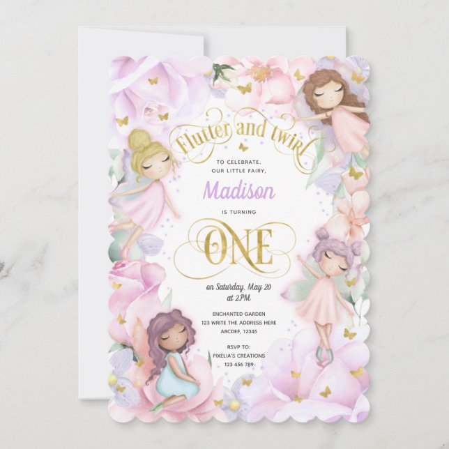 Pink Purple Garden Fairy, Enchanted forest Invitation (Front)