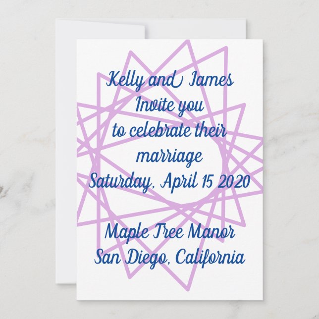 Pink/Purple geometric designed wedding invitation (Front)
