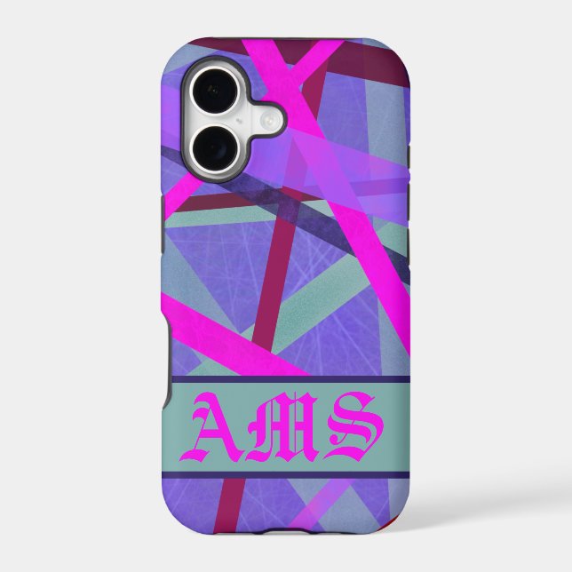 Pink & Purple Geometric Lines Pattern Monogram (Back)